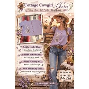 LAVENDAR COTTAGE‎ COWGIRL CHARM Floral COUNTRY CUTENESSBoho Retro 70s XL